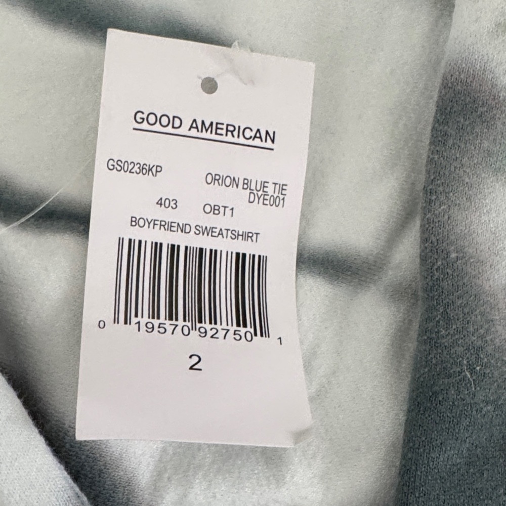 NWT GOOD AMERICAN BOYFRIEND Blue and White Tie-Dye Crewneck Sweatshirt size 2 - Picture 9 of 11